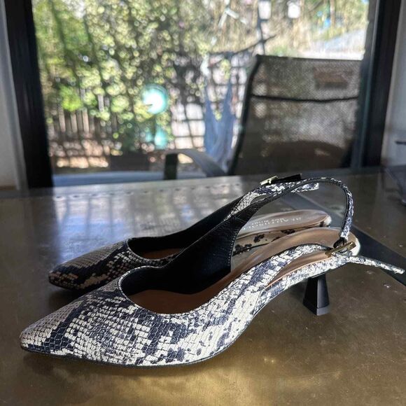 BEAUTIISOLES Slingback Mules 8 Pointed Toe Kitten Heel Elegant Snakeskin Grey - Picture 3 of 9